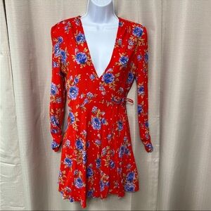 Zara Floral Red Crossover Mini Dress